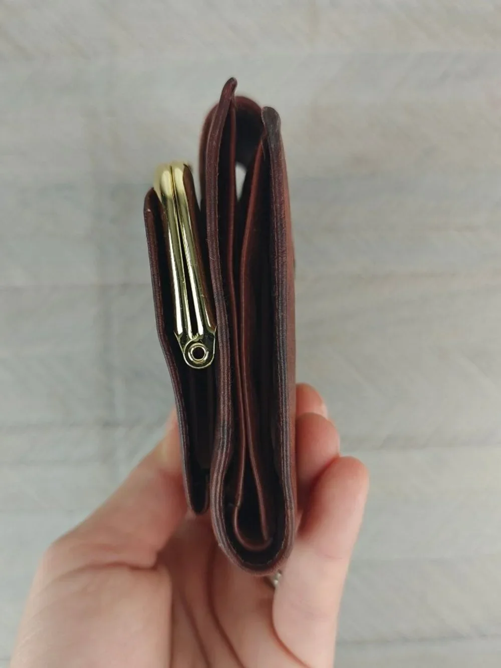 NEW Vintage Buxton Leather Trifold Wallet With Kiss-Lock Coin Purse Rich Brown